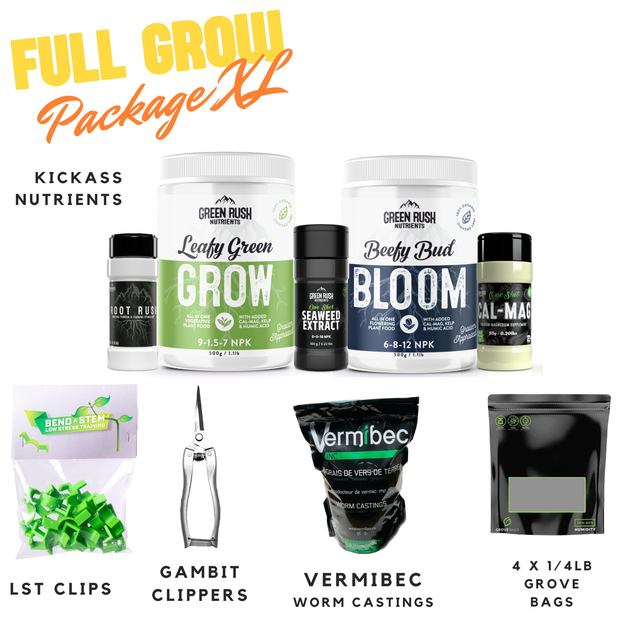 Full Grow Package with Nutrients, Curing Bags, Clips & More Green